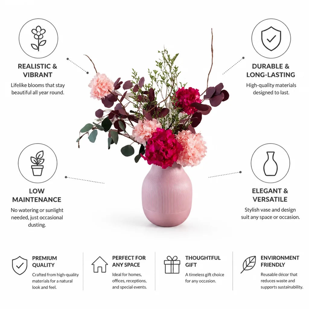 Artificial Floral Arrangement Lifelike Silk Blooms With Vase