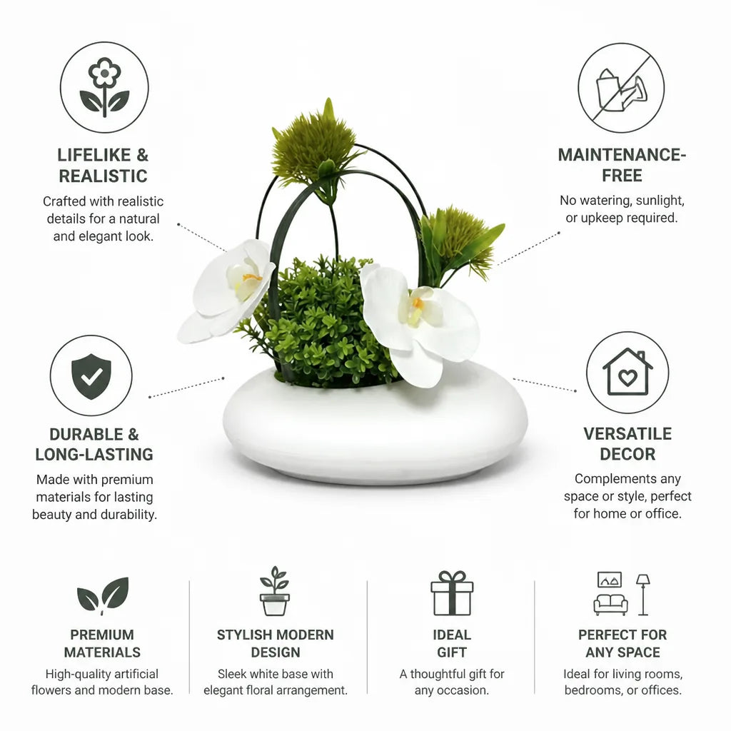 Artificial Flower Arrangement Lifelike White Vase & Modern Base