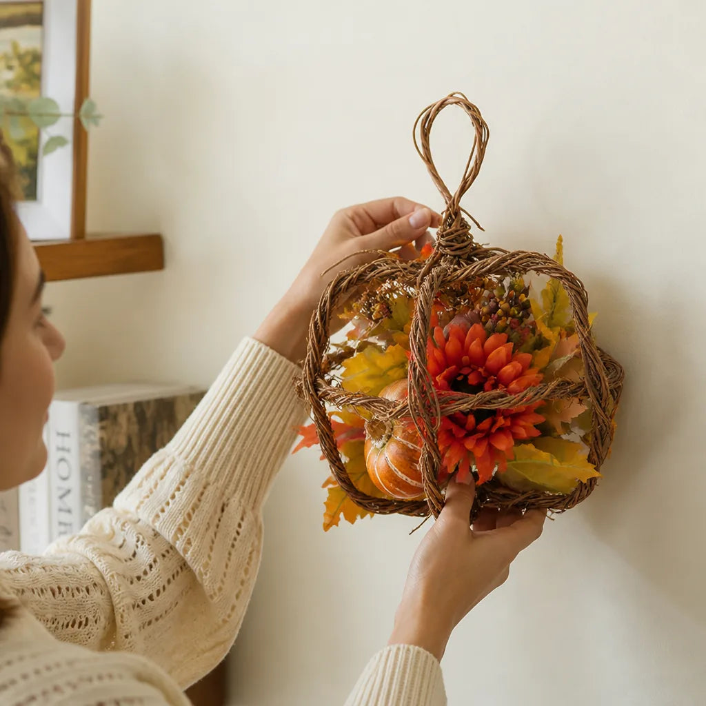 Autumn Floral and Pumpkin Wreath (Hanging Loop)