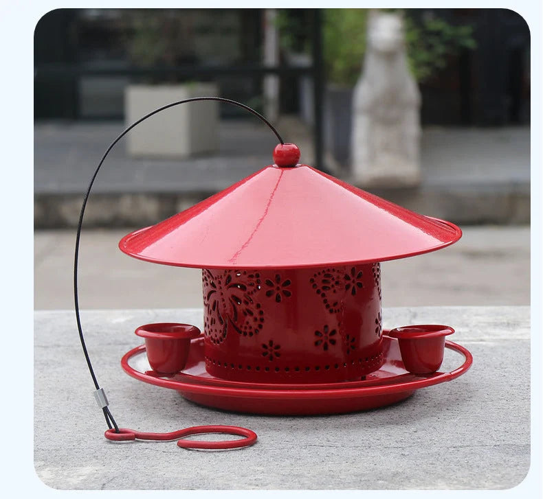 Bird Feeder Retractable Metal 32 Oz Capacity Three Water Cups