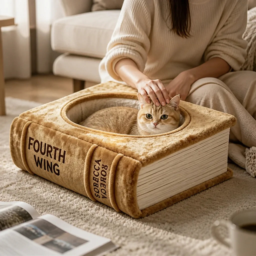 Book-Shaped Plush Nesting Cat Bed