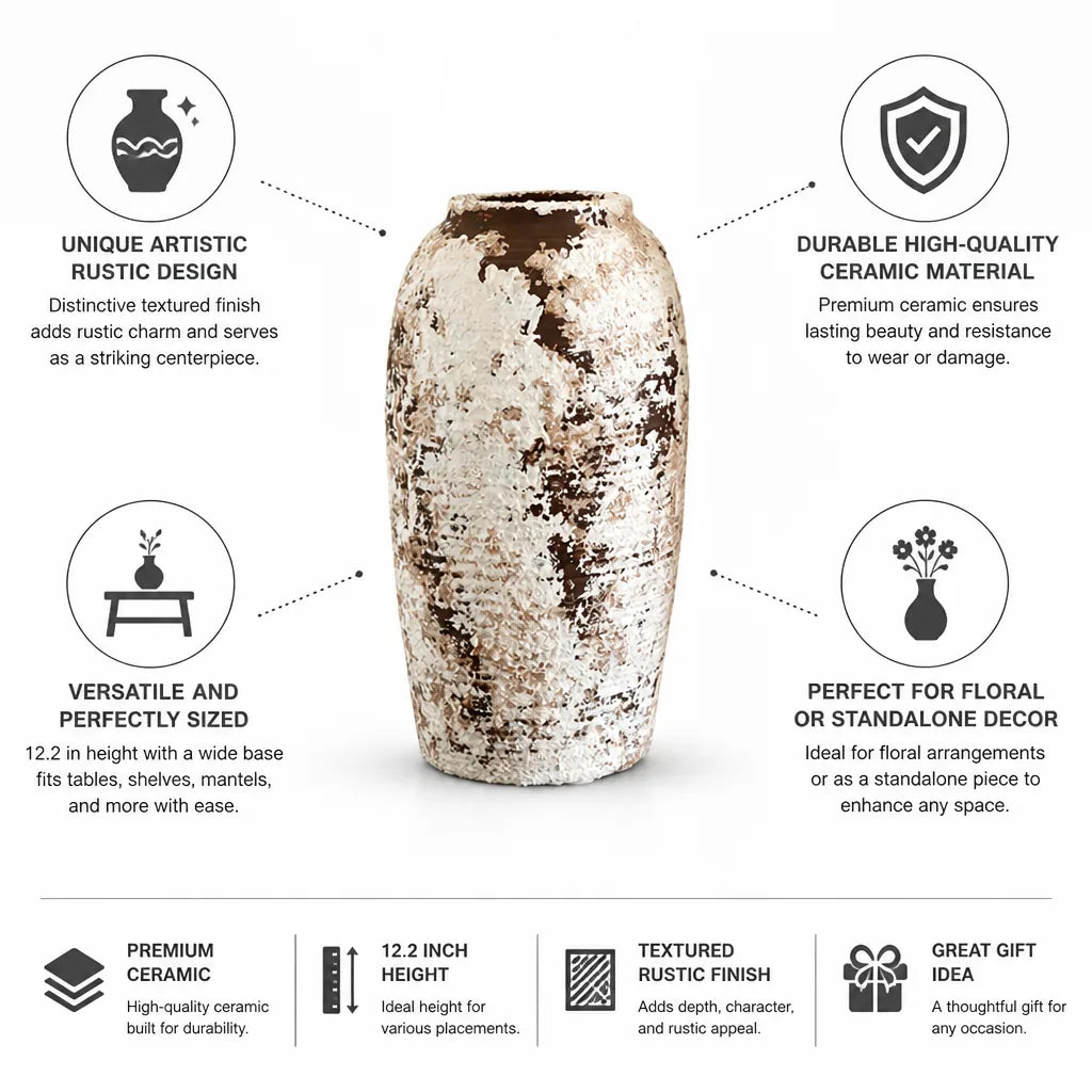 Ceramic Vase Textured Rustic 12.2 Inch
