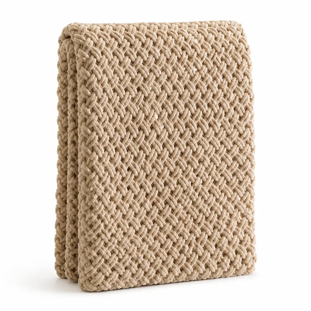 Hand-Knitted Chenille Loose-Mesh Knit Throw Blanket