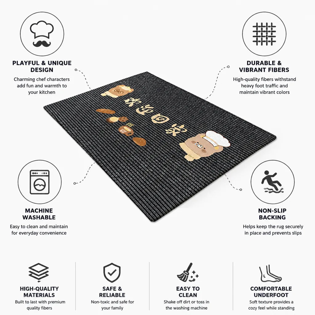 Kitchen Rug Whimsical Chef Print Machine Washable & Non-Slip