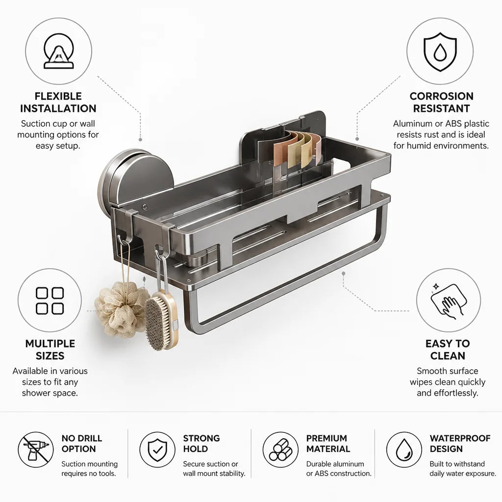 Shower Shelf Dual Mount Corrosion-Resistant Aluminum