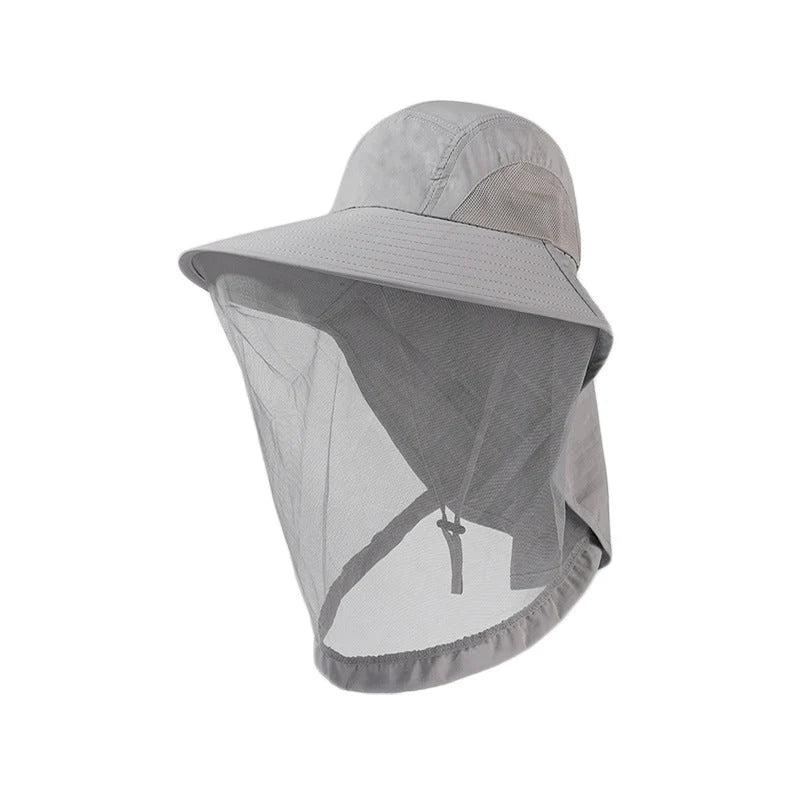 Sun Hat Wide Brim Breathable Mesh Face & Neck Cover Foldable Adjustable Fit