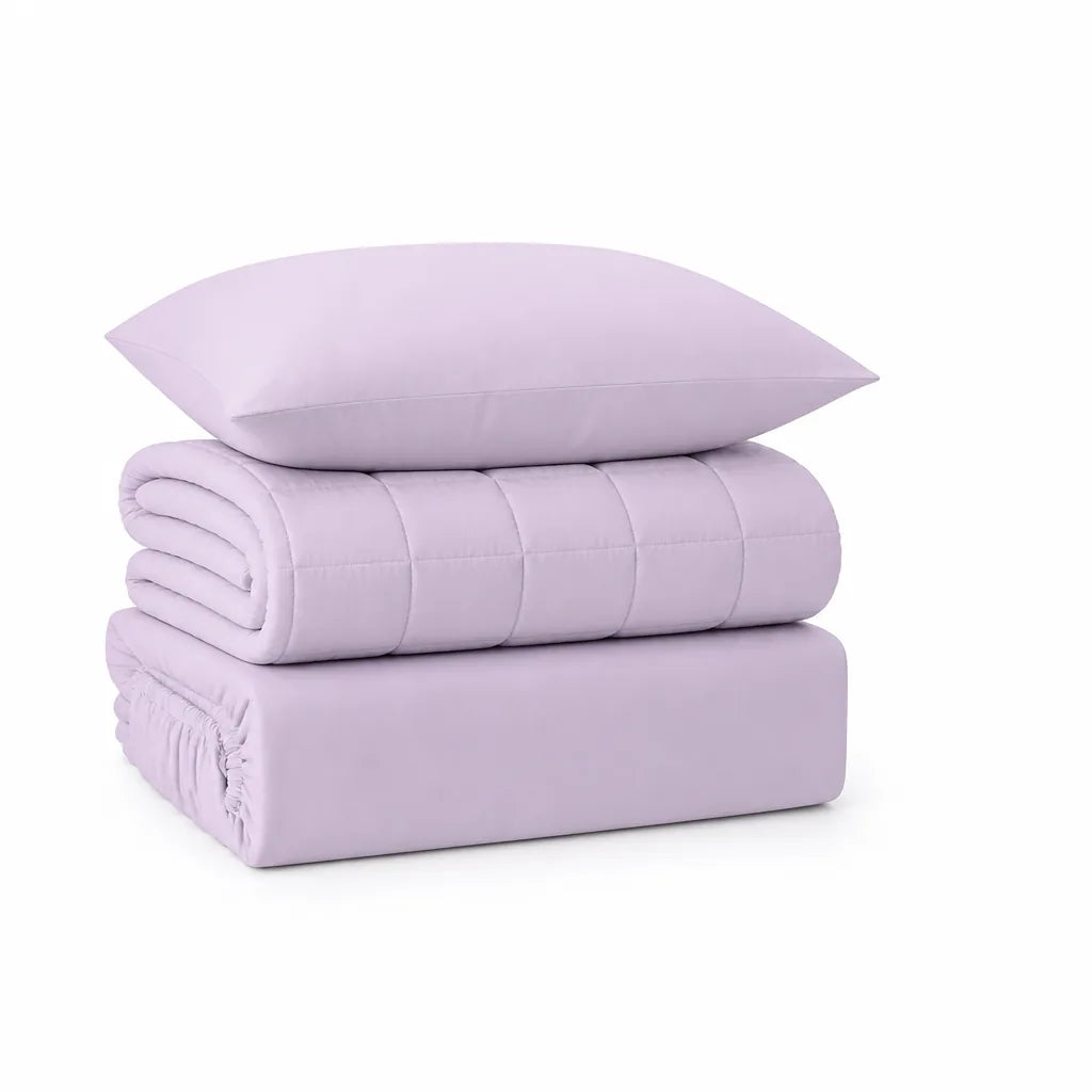 Ultra-Light Quilted Duvet Bedding Set With Elastic Fitted Sheet (3-Piece)