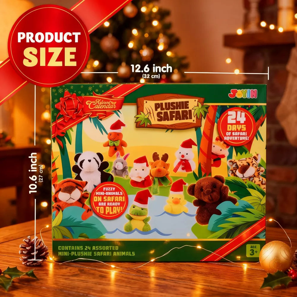 Advent Calendar 24 Mini Plush Animals Numbered Doors Reusable Box