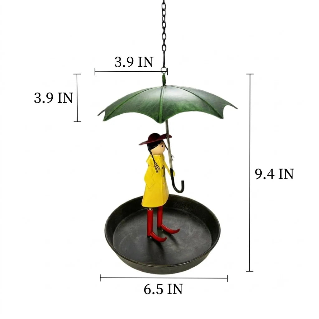 Bird Feeder Weather-Resistant Metal Raincoat Girl Design
