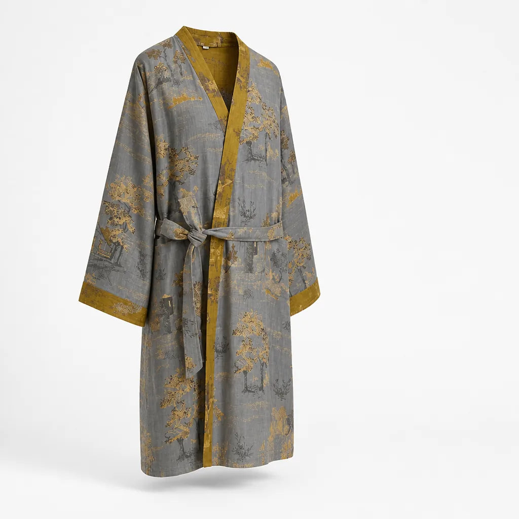 Breathable Wide-Cut Loose-Fit Tie-Belt Kimono Bathrobe