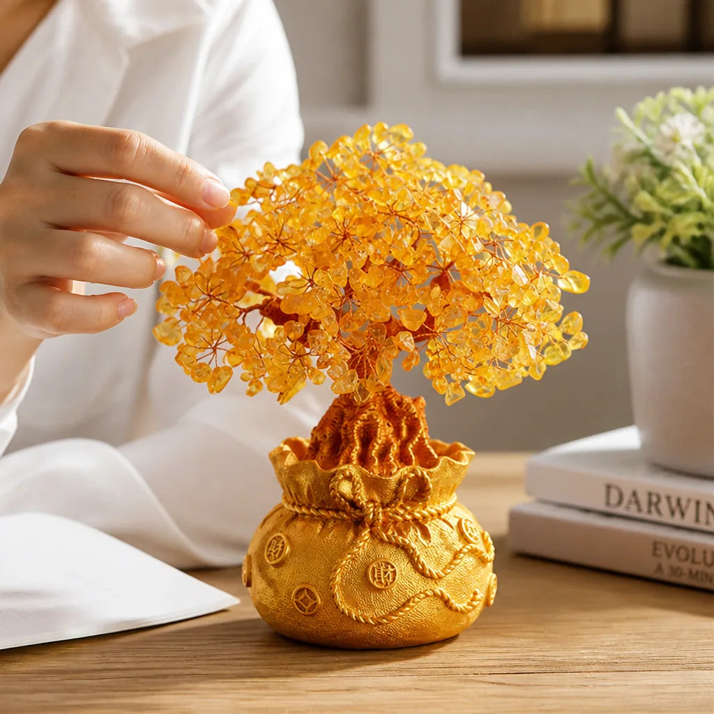 Citrine Gemstone Branches On Stone Base Money Tree Ornament