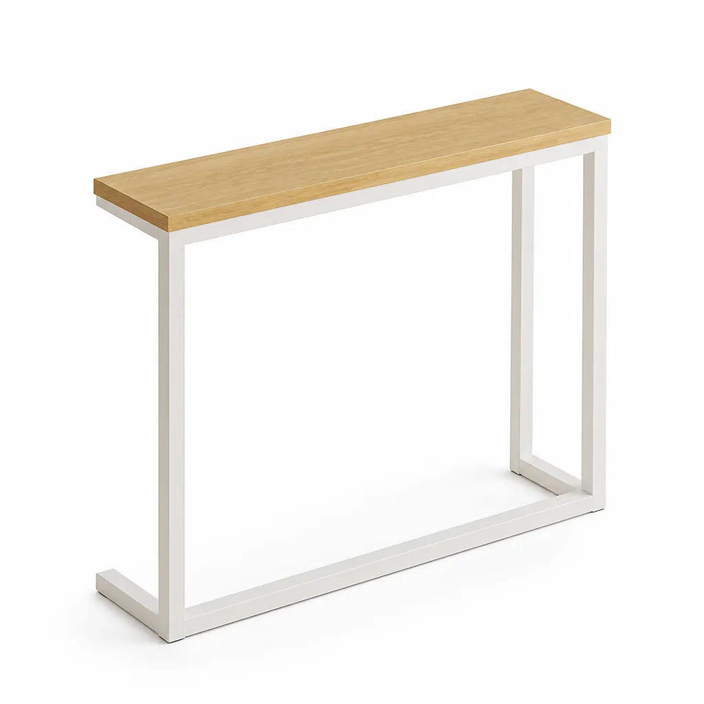 Console Table Slim Space-Saving Wood-Grain Top & Metal Frame
