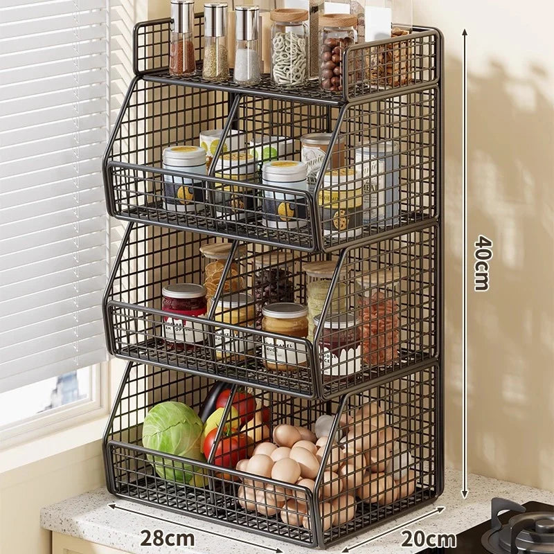 Countertop Organizer Coated Wire Two Baskets Top Shelf