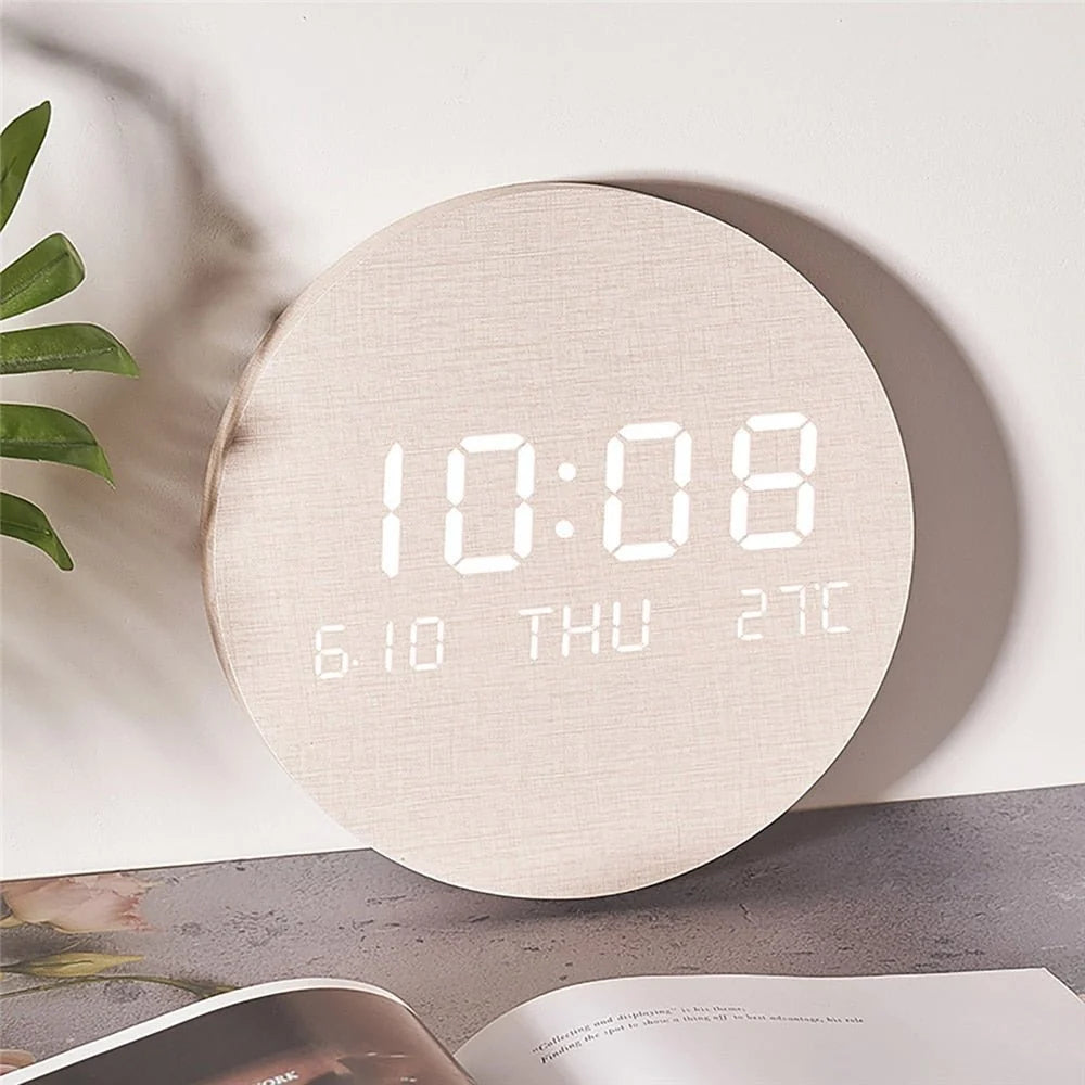Digital Desk Clock LED Display Compact 7.7-Inch Design