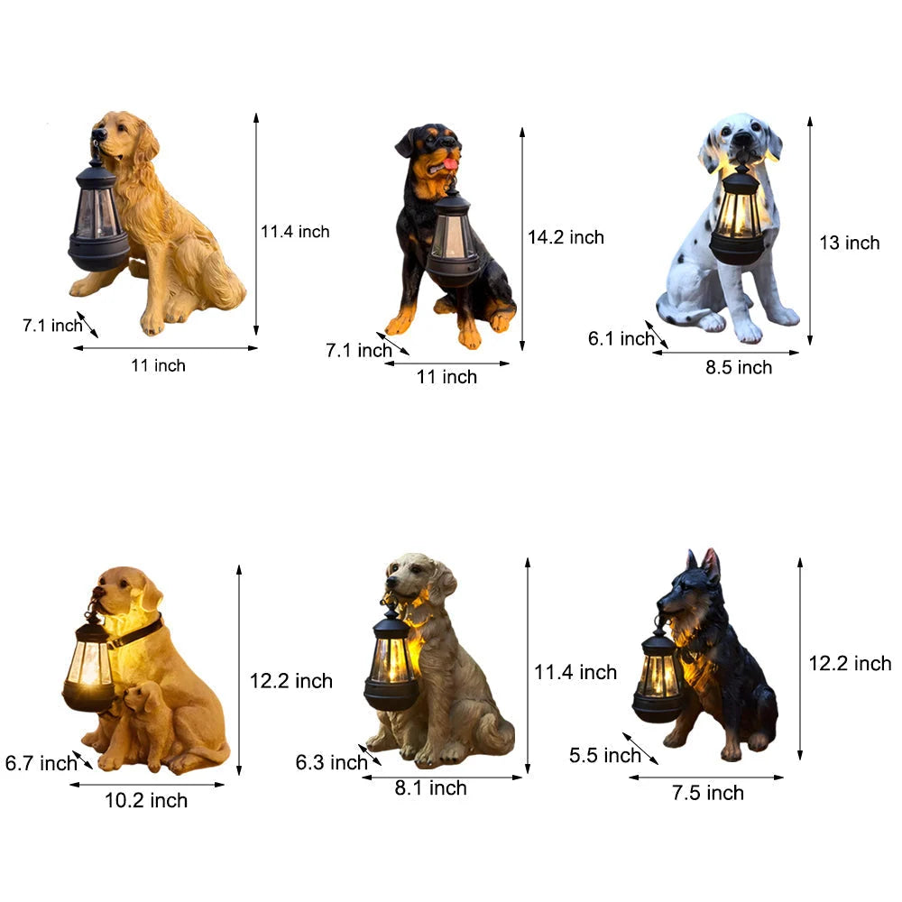 Dog Garden Statue Solar-Powered LED Lantern Weather-Resistant Resin