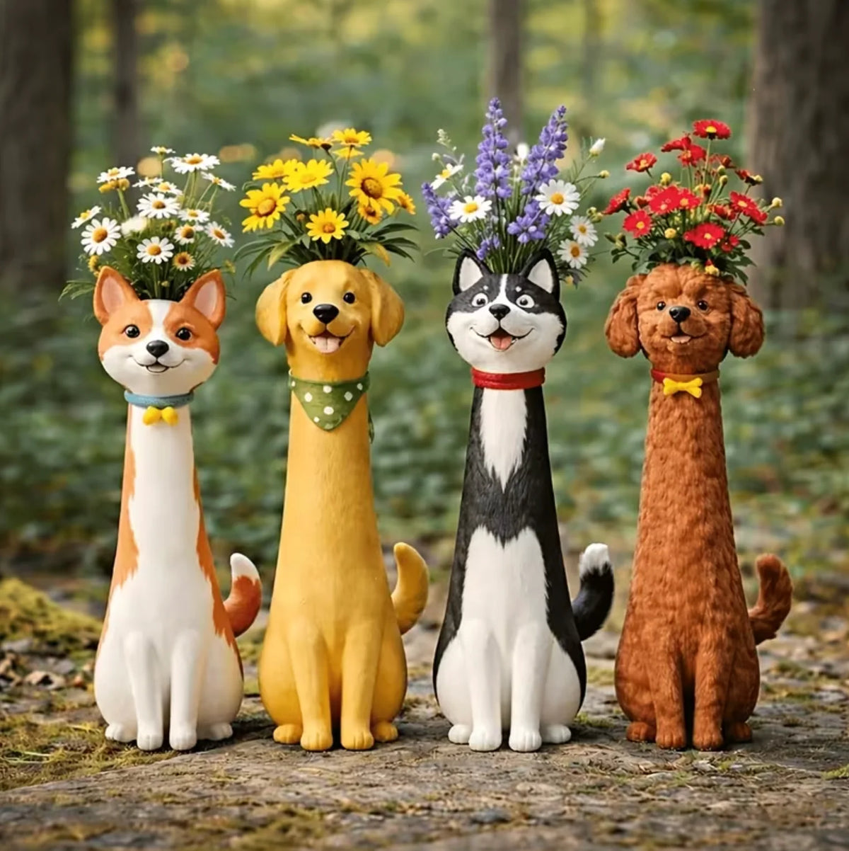 Dog Vase Hand-Painted Resin for Fresh or Dried Flowers