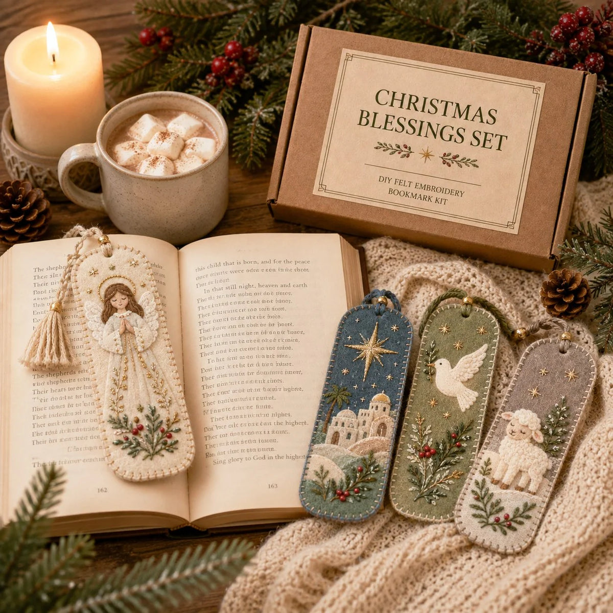 Embroidery Bookmark Kit Felt Christmas Designs Beginner-Friendly