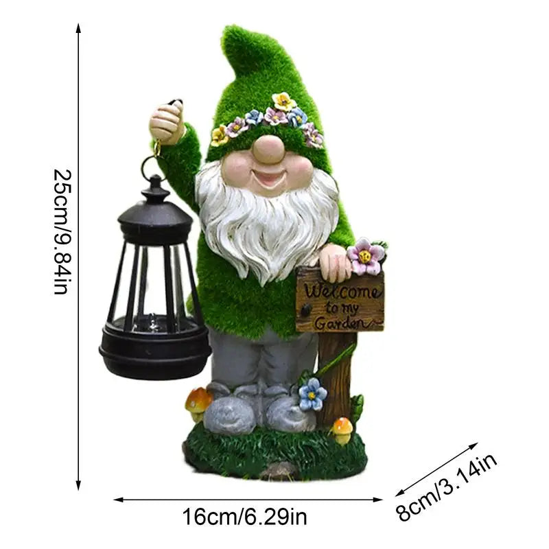 Garden Gnome Statue Solar-Powered Lantern Plastic Outdoor Decor