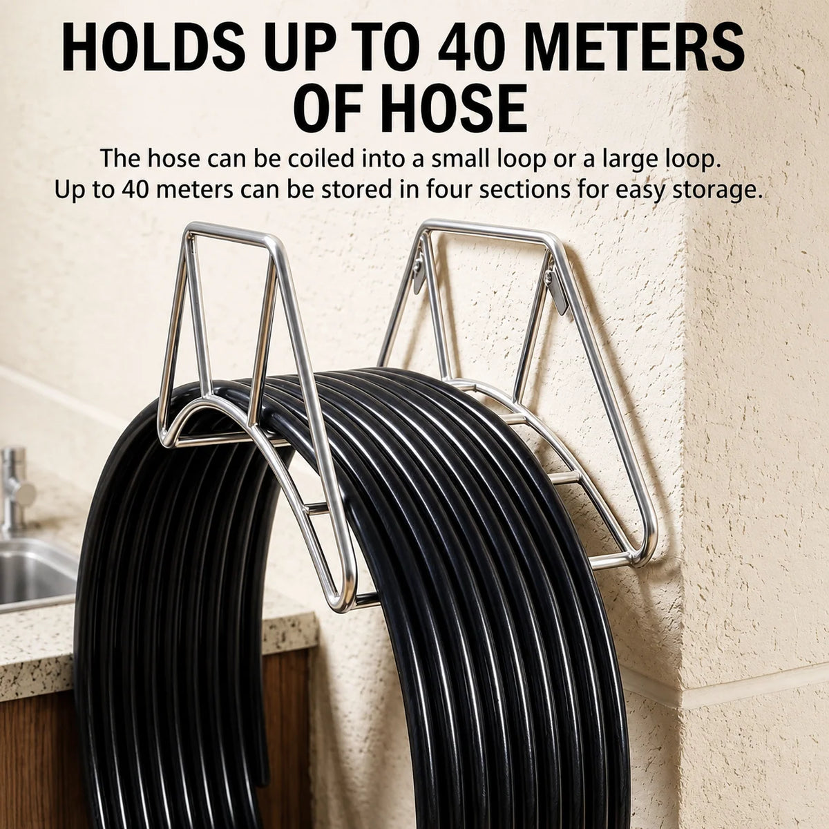 Garden Hose Holder 304 Stainless Steel Wall-Mounted Kink-Reducing Design