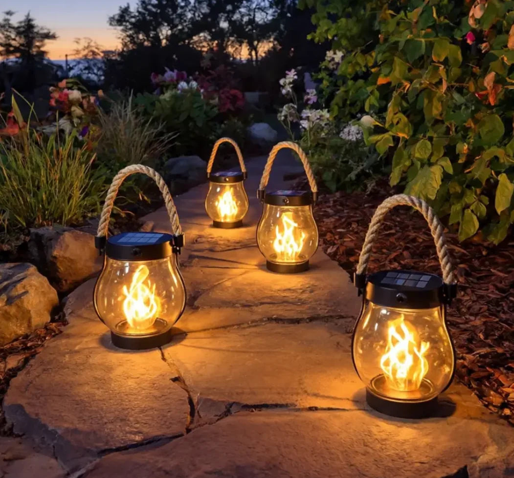 Garden Lantern Solar-Powered Flickering Flame Weather-Resistant