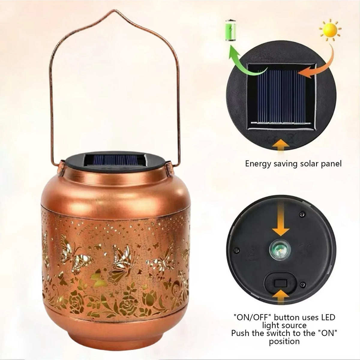 Garden Lantern Solar-Powered IP55 Weather-Resistant Metal Dusk-To-Dawn Light