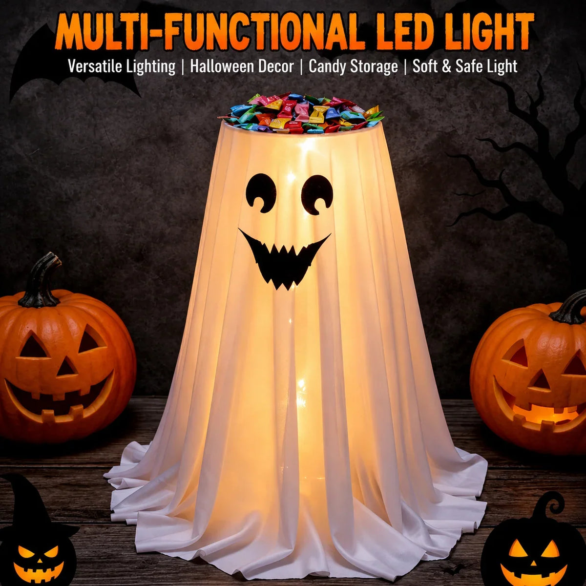 Ghost Candy Holder Hidden Storage LED Lights 8 Modes