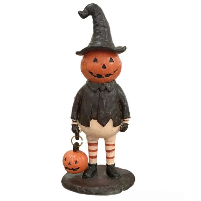 Halloween Figurine Resin Pumpkin Witch Compact Indoor Decor