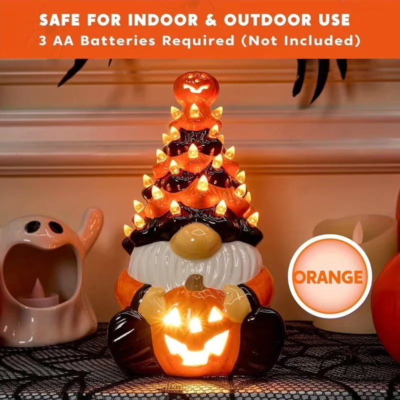 Halloween Gnome Tree Decoration 70 Orange LED Lights Cordless Battery Powered