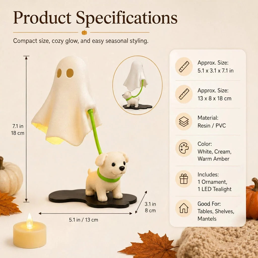Halloween Ornament Ghost & Puppy Warm Glow Tabletop Decor