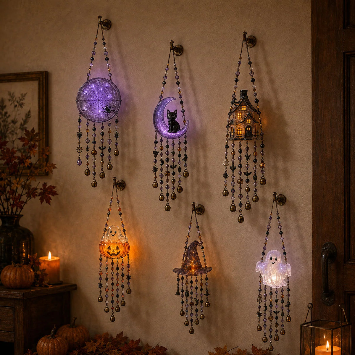 Halloween Wind Chime Light-Up Colorful Beads & Bells