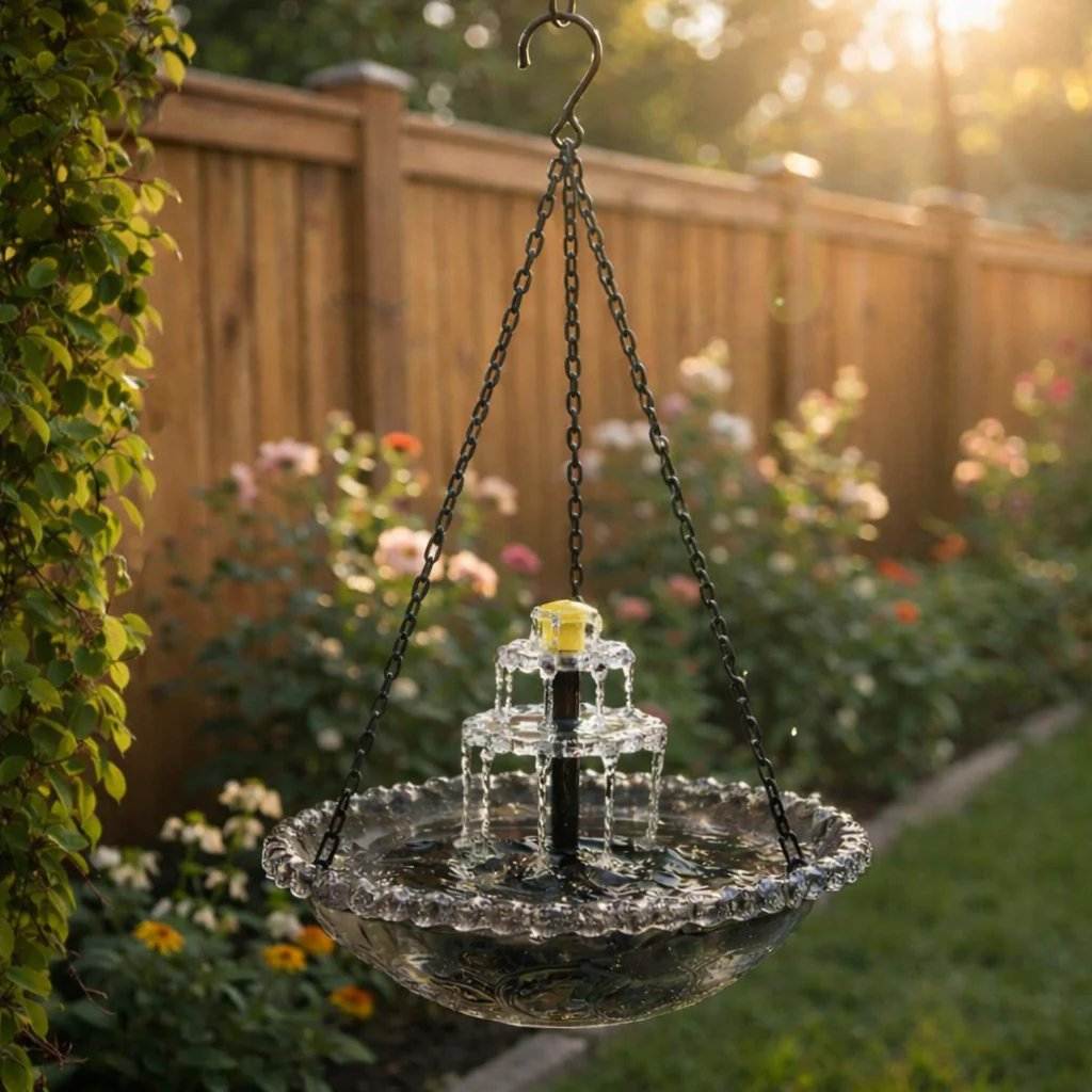 Hanging Bird Bath Solar-Powered Two-Tier Cascade