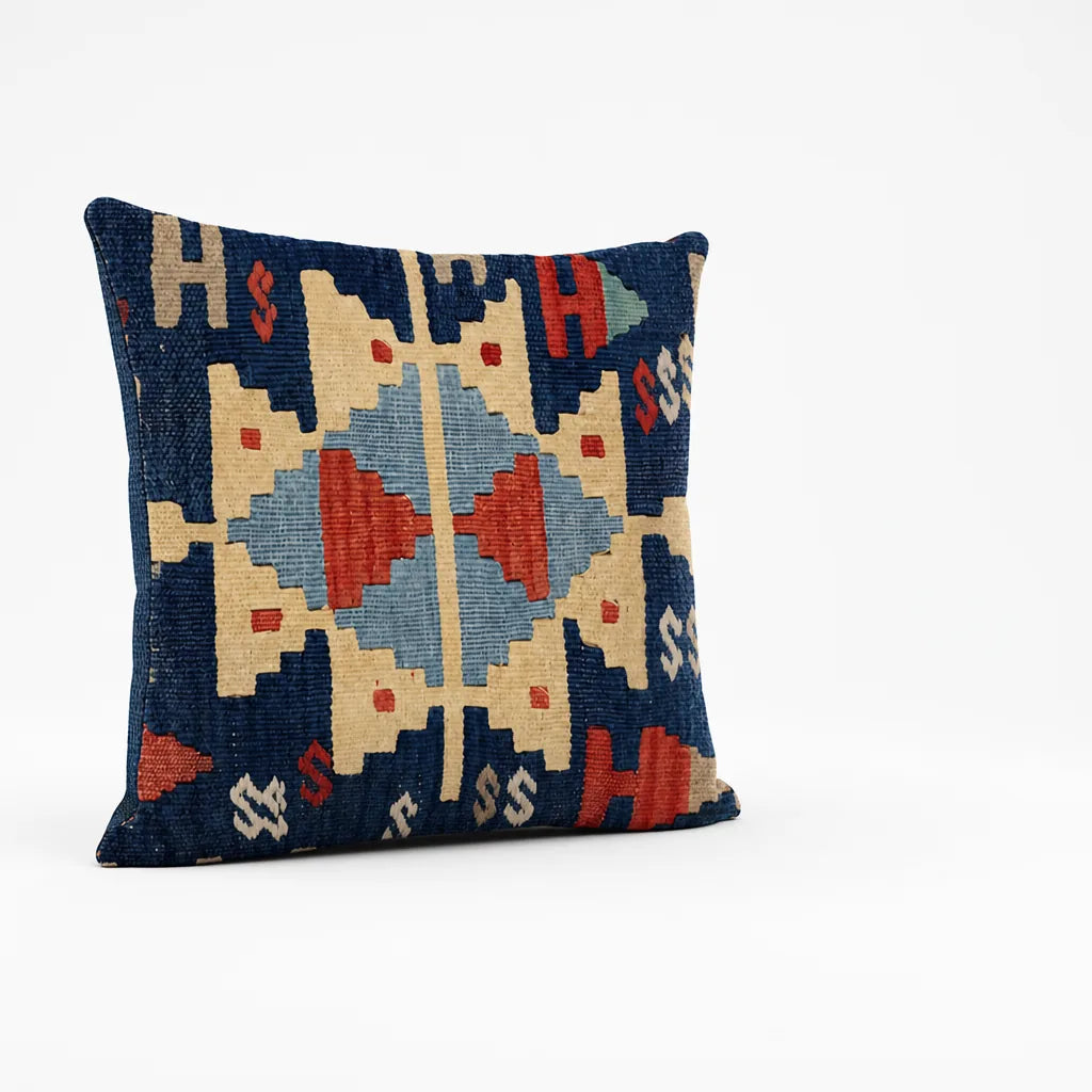 Kilim-Style Geometric Pattern Cushion Cover (Cover Only, 45x45 cm)