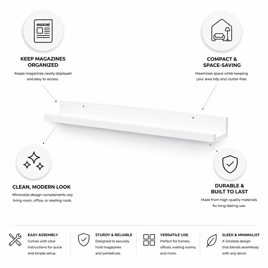 Magazine Holder Compact Space-Saving White Minimalist Design