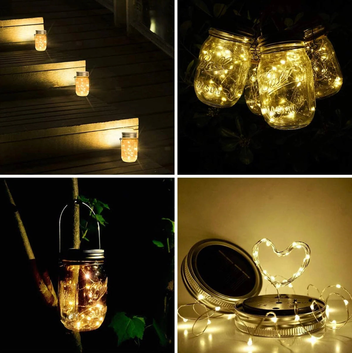 Mason Jar Lights Solar Powered Waterproof Set of 2