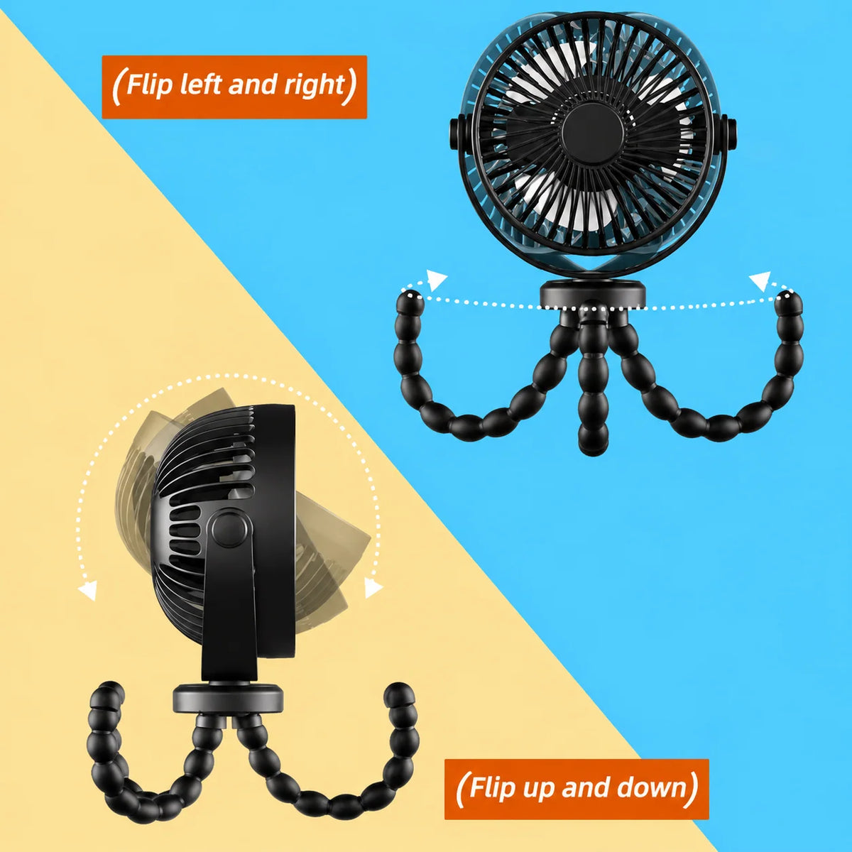 Portable Fan Flexible Tripod Legs USB-C Rechargeable 3 Speeds
