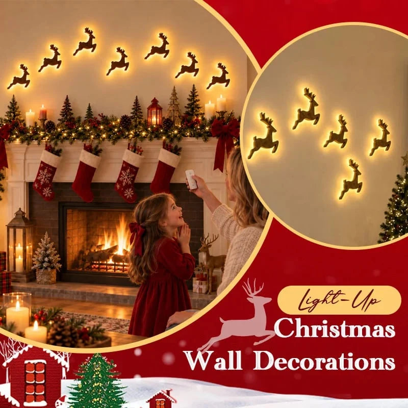 Reindeer Wall Decorations LED Warm Glow Set of 7