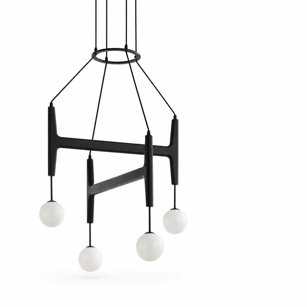 Sculptural Wood and Glass Pendant Chandelier (Adjustable Suspension)