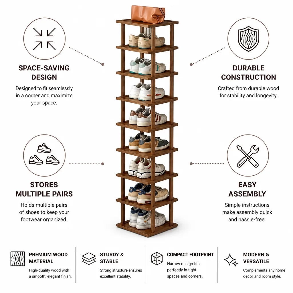 Shoe Rack 9-Tier Wooden Space-Saving