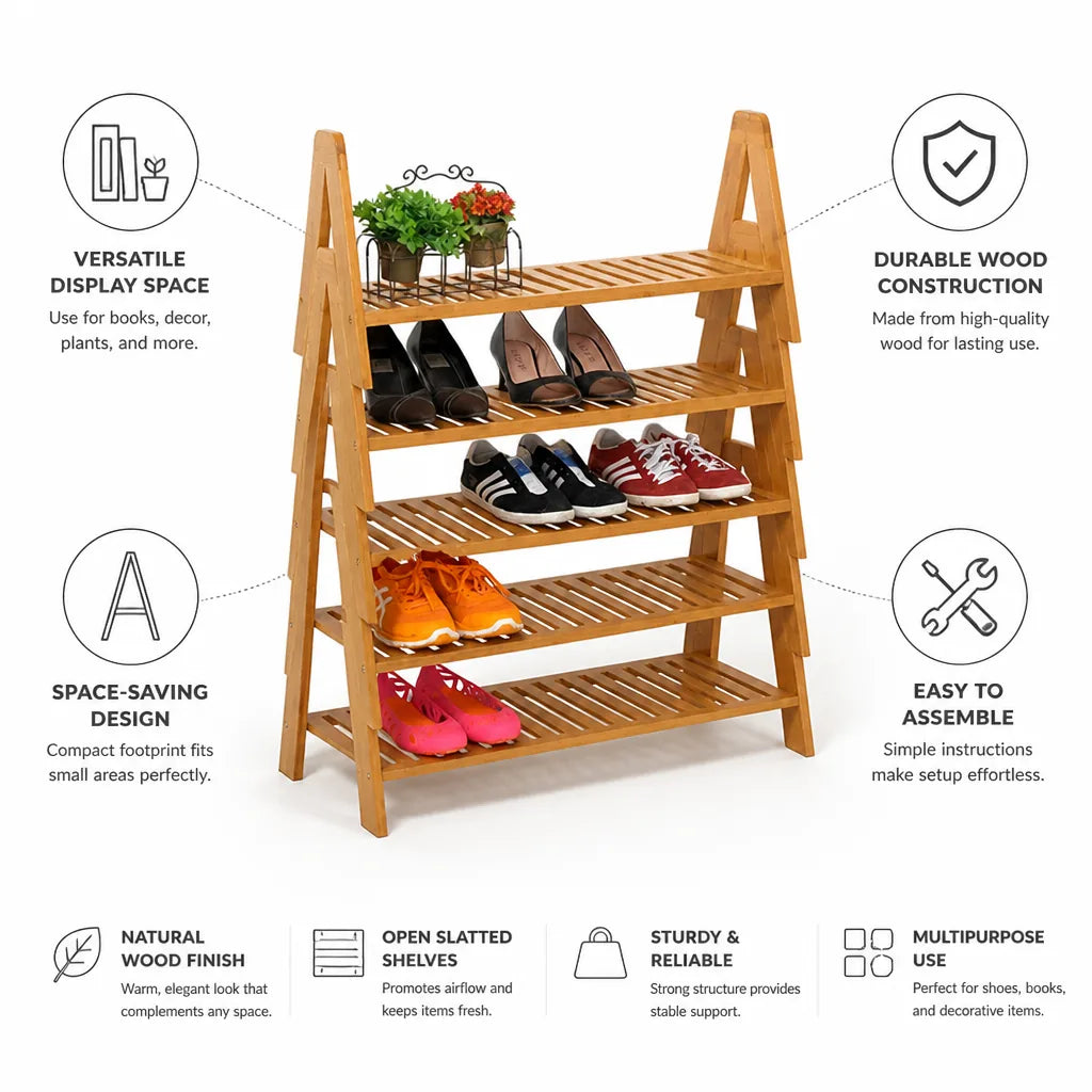 Shoe Rack Wooden Slatted Space-Saving Design