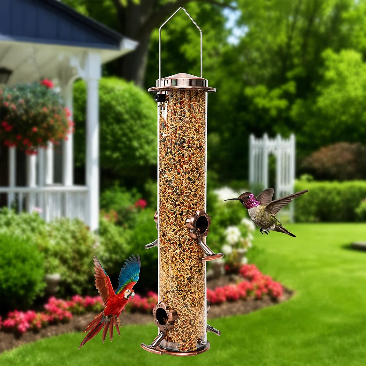 Tube Bird Feeder Stainless Steel Squirrel-Resistant Hanging