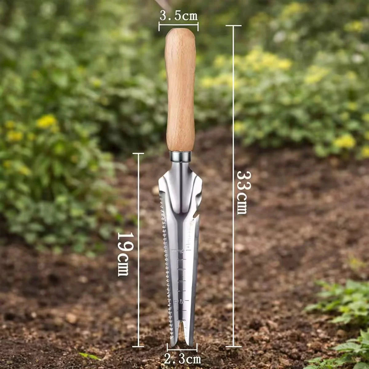 Weeding Shovel 5-in-1 Stainless Steel Blade Wooden Handle