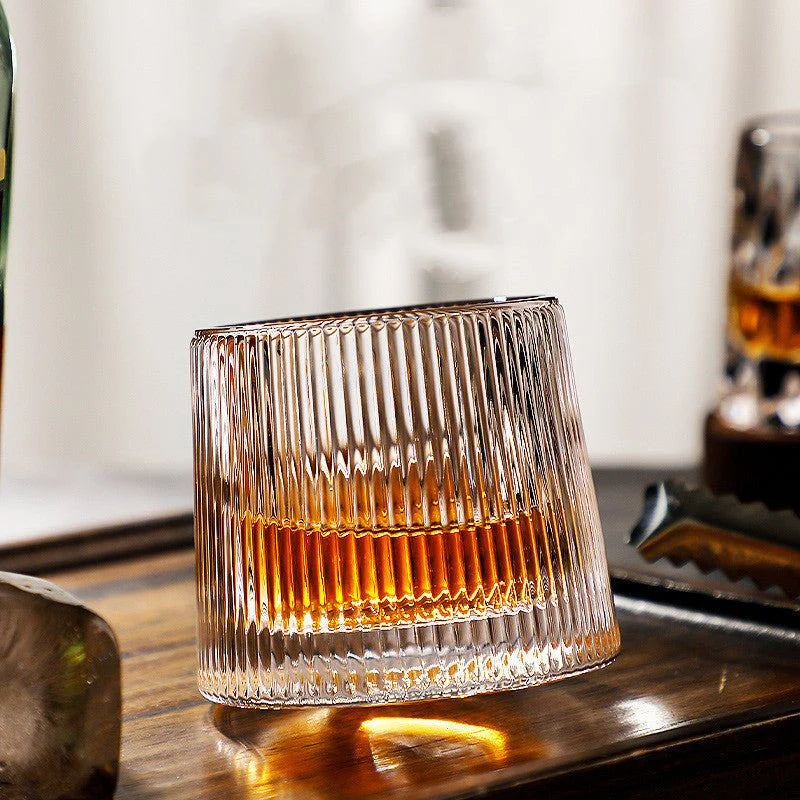 Whiskey Glass Lead-Free Crystal Rounded Rotating Base Dishwasher-Safe