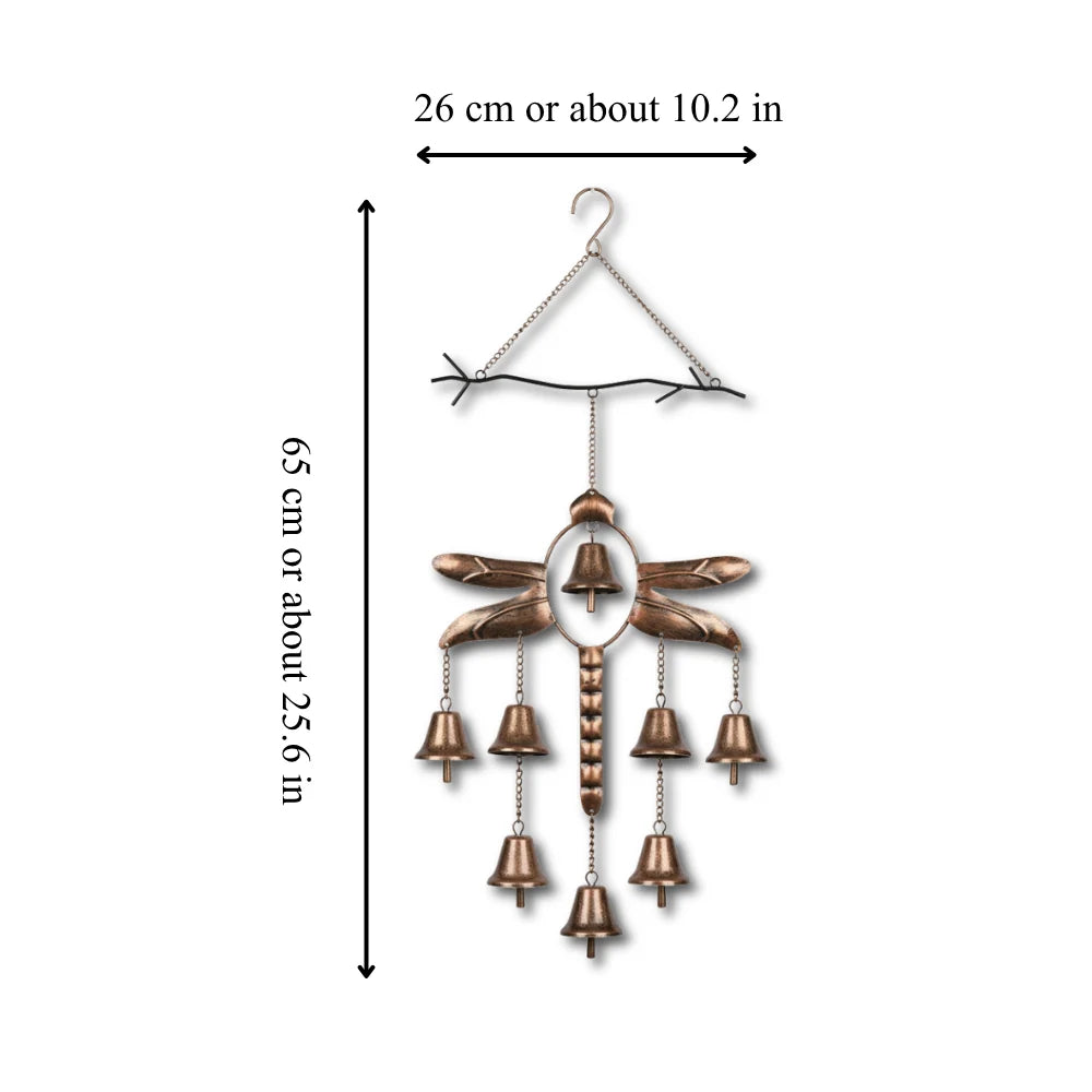 Wind Chime Iron Dragonfly Design With Dangling Bells