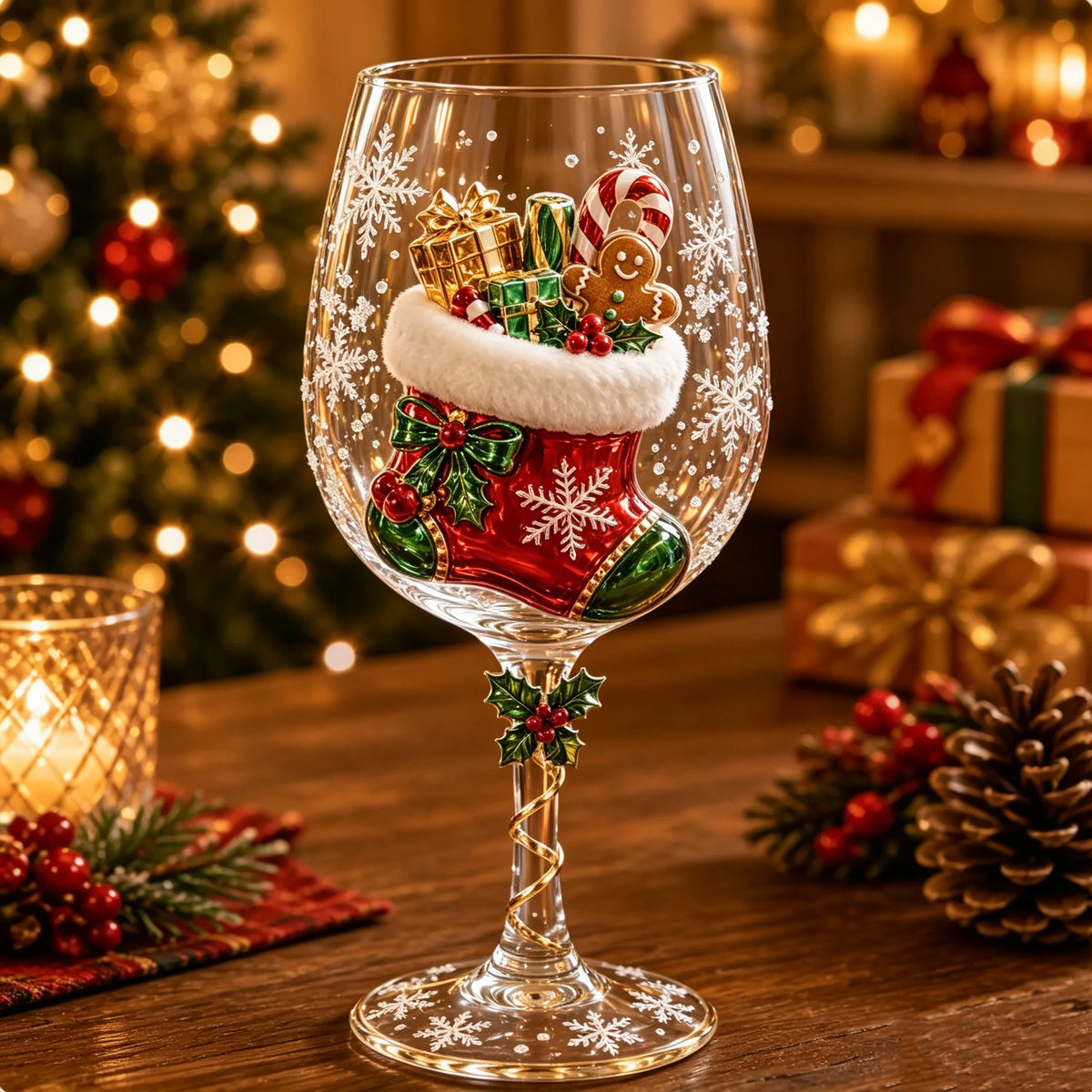 Wine Glass Set Raised 3D Holiday Designs Set of 6