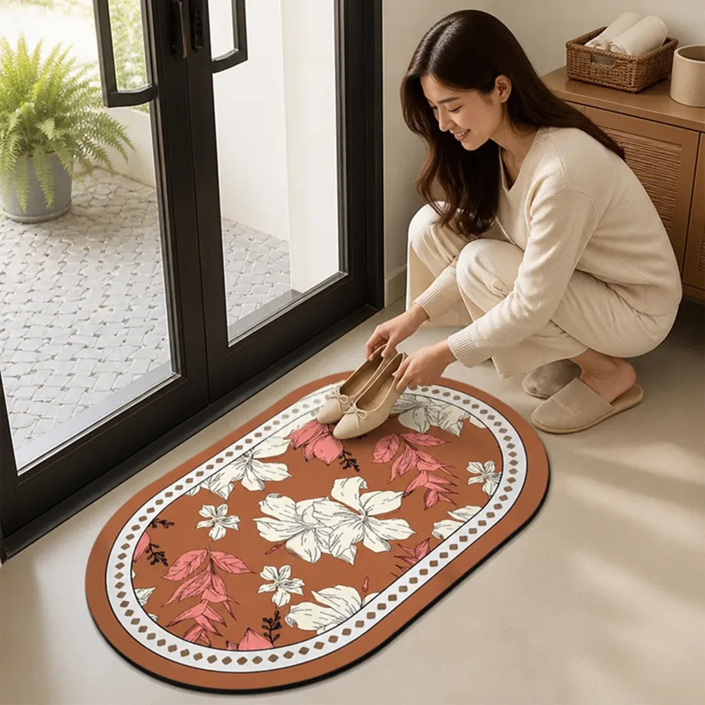 Area Rug French Country Floral Non-Slip Machine Washable
