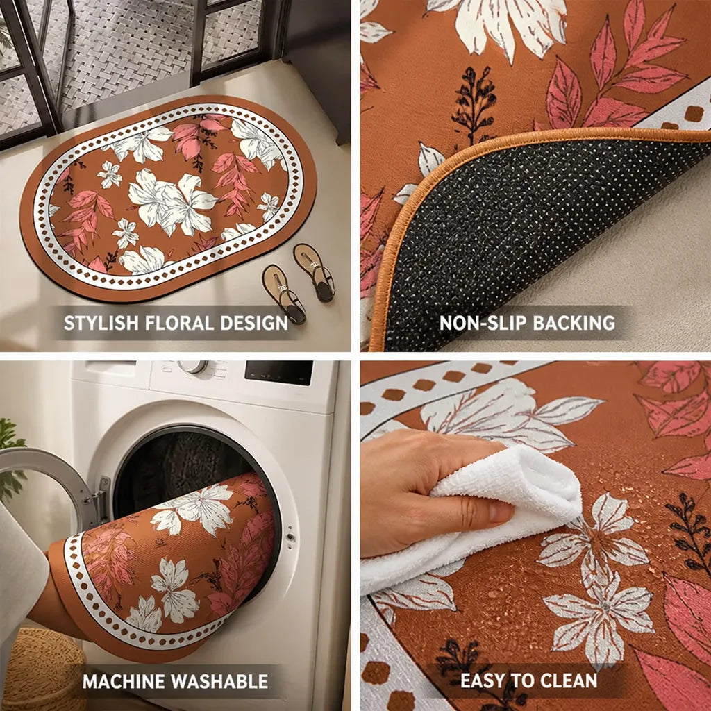 Area Rug French Country Floral Non-Slip Machine Washable