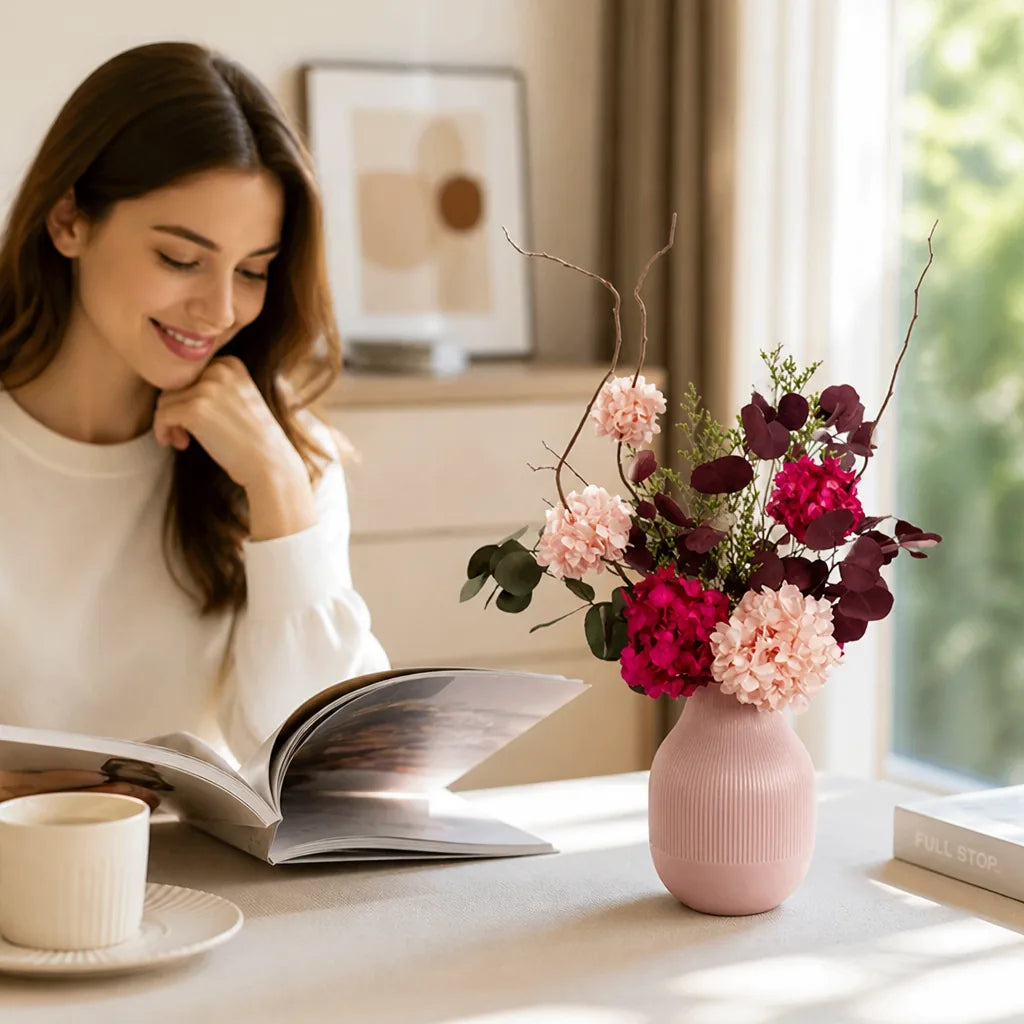 Artificial Floral Arrangement Lifelike Silk Blooms With Vase