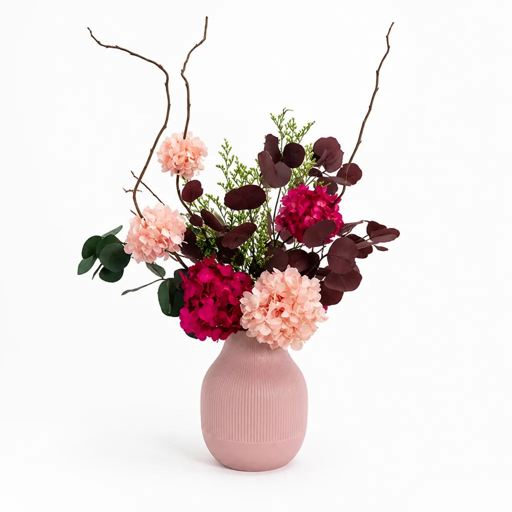 Artificial Floral Arrangement Lifelike Silk Blooms With Vase