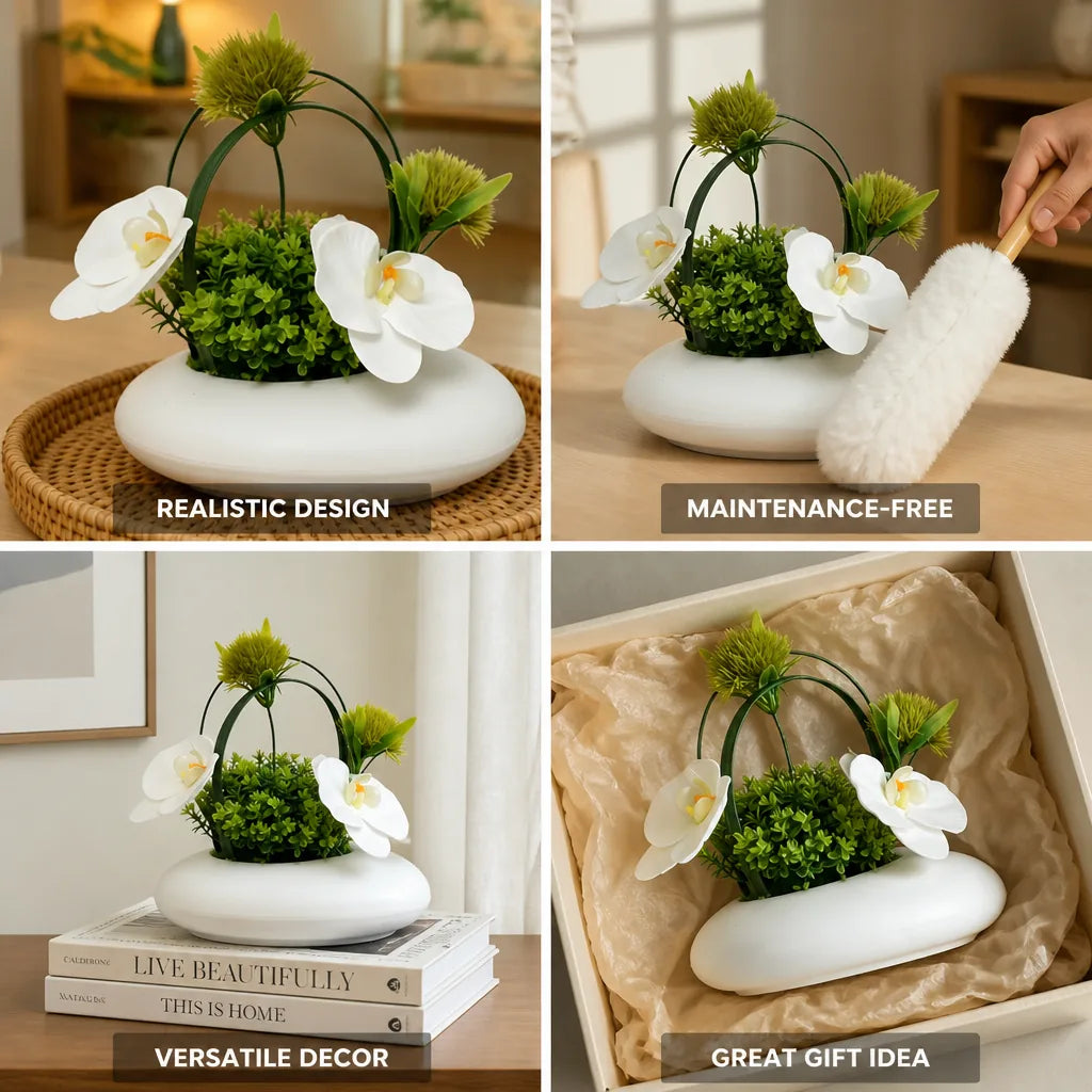 Artificial Flower Arrangement Lifelike White Vase & Modern Base