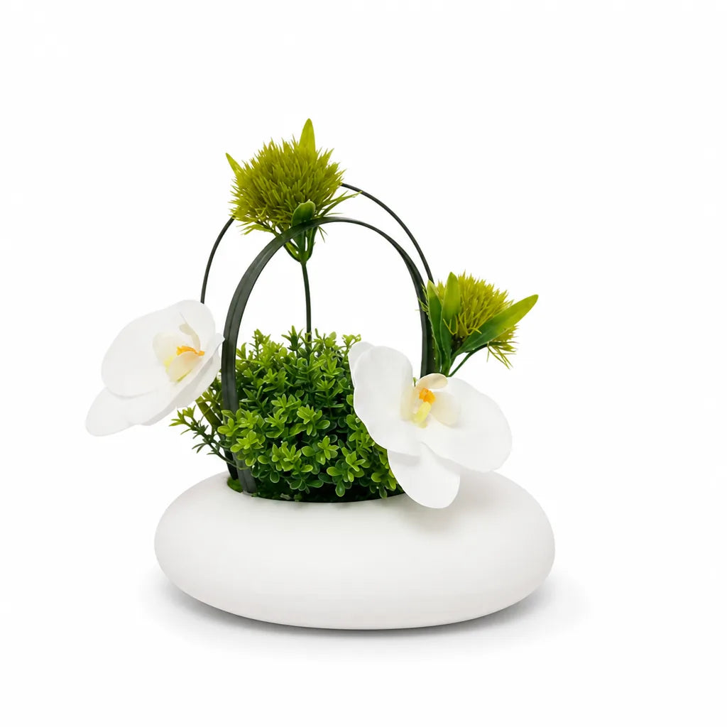 Artificial Flower Arrangement Lifelike White Vase & Modern Base